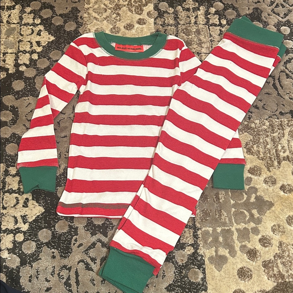 HoStriped Red and White Kids Pajamas with Green Accents